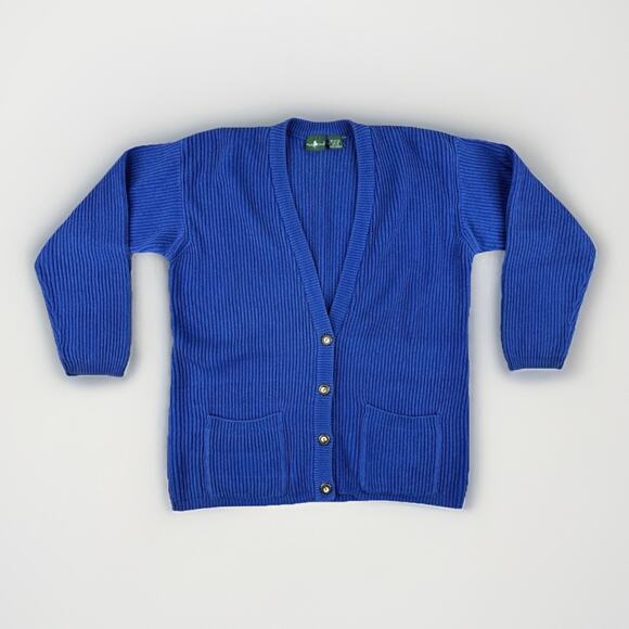 Vintage Hunt Club Cardigan Sweater Womens M Blue Chunky Fisherman Knit Pockets - Picture 1 of 8